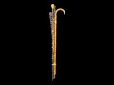 Swordstick with Eagle carved handle, plus three others, comprising a silver banded walking cane,