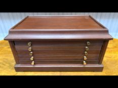 Coin Collectors Cabinet, four drawers with compartments for coins.