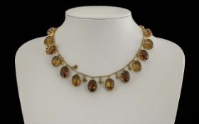 Antique Period Ladies Pleasing 15ct Gold Multi-Citrine Set Necklace. Not Marked but Tests 15ct.