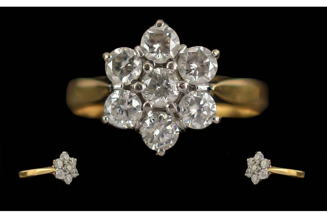 Ladies 18ct Gold Diamond Set Cluster Ring. Full Hallmark to Interior of Shank. - Image 2 of 2