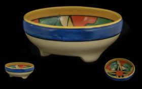 Clarice Cliff Handpainted & Signed 3 Footed 'Double U' Bowl - Circa 1930's. Diameter 7.25