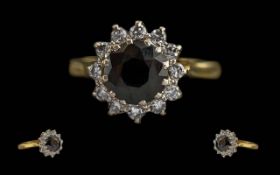 Ladies 18ct Gold Pleasing Sapphire / Diamond Set Dress Ring, Marked 18ct to Shank, The Central