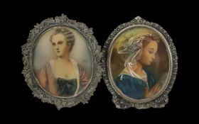 Two Antique Miniature Paintings, housed in silver frames.