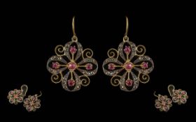 Pair of Ruby & Diamond Set Earrings, mou