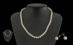 Pearl Necklace and Earrings with 14ct cl