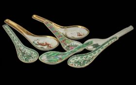 Eleven Antique Chinese Decorated Soup Sp