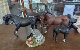 Five Beswick Horses, to include a Studio Sculptures The Thelwell Series, 'Early Bath'.
