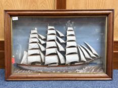 A fine antique sailors folk art ships diorama of a majestic three masted barque-schooner in full