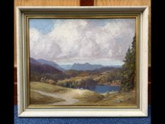 Thomas Bradley Oil on Board, landscape, mounted and framed, measures overall 25