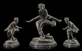 Patinated Bronze Sculpture of Two Children Playing Leapfrog, after Alfred Barye (1839-1882).