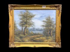 Decorative Oil Painting - Indistinctive Signature To Bottom Right. Housed In An Ornate Frame.