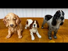 Three Spaniel Figures, two Beswick and one Sylvac.