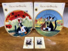 Cat Interest - Two Goebel Large Car Plates, colourful beautifully decorated plates depicting cats,