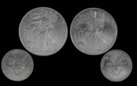 United States of America Two ( 2 ) Liberty Fine Oz Silver One Dollars Coins ( 2 ) In Total.