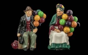 Royal Doulton Pair of Hand Painted Figures. Comprises 1/ Old Balloon Seller, HN1315, Height 19.