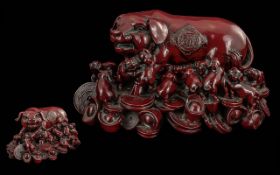 Two Resin 'Lucky' Oriental Small Figures, in the form of a frog with a coin in its mouth, 4