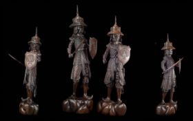 Two Oriental Warrior Figures, carved wood, very detailed work throughout. Tallest 29
