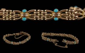 Victorian Period 1837 - 1901 Ladies 9ct Gold Bracelet Set with Turquoise Stones of Good Colour.