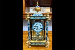 Vintage Chinese Cloisonne & Brass Mantle Clock, working order at time of cataloguing,