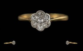 Antique Period Ladies 18ct Gold Diamond Set Cluster Ring. Marked 18ct to Shank.