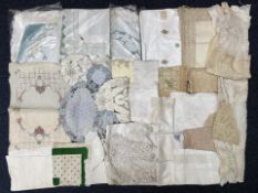 Box of Vintage Linen Items, to include crochet tablecloths and napkins,