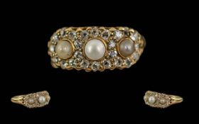 Victorian Period 1837 - 1901 Ladies Pleasing 18ct Gold Diamond and Pearl Set Ring.