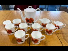 Susie Cooper for Wedgwood Coffee Set 'Corn Poppy', comprising coffee pot, milk jug, cream pot,