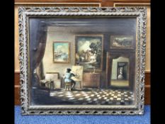 Early 20th Century/late 19th Century Oil on Canvas, depicting studious artist at work,