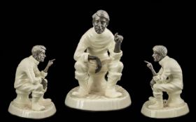 Minton Figure - 'Travellers Tales' Man In White Glazed Attire With Bronzed Effect Head & Hands