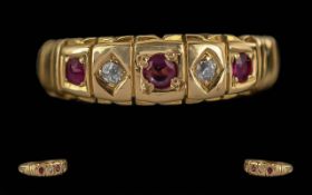 Antique Period Ladies 18ct Gold Ruby and Diamond Set Ring. Excellent Design. Full Hallmark to