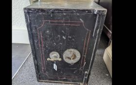 Small Antique Black Safe, with key, internal shelf and strong box.