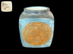 Troika St Ives Slab Form Textured Marmalade Pot, abstract blue and brown. Height 3.75