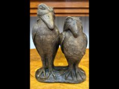 A Heavy Stone Ware Model of a Pair of Groutese Caricature Birds with large shaped beaks with