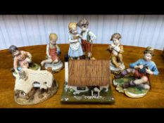 Five Small Capodimonte Style Italian Figures, depicting children,
