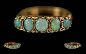 Antique Period Ladies 18ct Gold 5 Stone Opal Set Ring - Full Hallmark To Interior Of Shank.