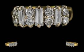 Ladies 18ct Gold Baguette & Brilliant Cut Diamond Set Ring - Full Hallmark To Interior Of Shank.