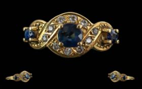 Ladies Pleasing Quality 18ct Gold Sapphire and Diamond Set Ring, Pleasing Design.