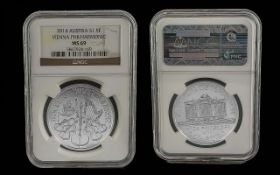 2014 Austria SI 5E Vienna Philharmonic 1 oz Fine Silver Coin, Purity 999, Graded MS69. Date 2014.