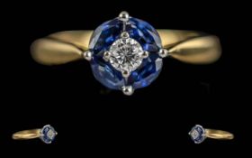 Ladies 18ct Gold Excellent and Exquisite Blue Sapphire and DIamond Set Ring.