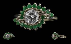 Ladies Pleasing Ladies 18ct Gold Diamond and Emerald Set Dress Ring. Marked 18ct.