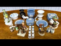 Small Collection of Pottery, to include a Wedgwood trinket box, three Hummel figures,