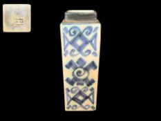 Troika St Ives Geometric Underglazed Vase, Blue Decoration of square form, height 5.5