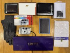 Basket of Collectibles, containing Liberty silk tie, new boxed Dolce & Gabbana black leather wallet,