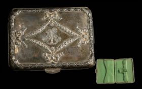 925 Sterling Silver Card Case, Lovely Embossed Throughout. Approx Size 3 by 4 Inches.