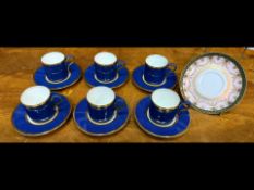 Wedgwood Coffee Set, blue with gilt trim. Comprises six coffee cans and six saucers.