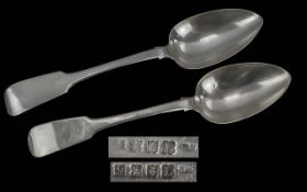 Irish - William IV Pair of Rattail Large Dessert Spoons, In Good Condition, Clear Hallmarks,