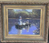 Larry Rushton Original Oil on Canvas 'A Summer Afternoon', in a decorative gilt swept frame,