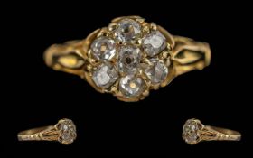 Antique Period Ladies 18ct Gold Diamond Set Cluster Ring. Marked 18ct to Interior of Shank.
