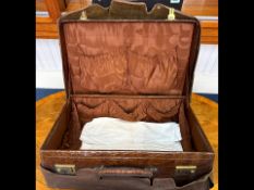 Vintage Crocodile Skin Suitcase, brass fittings, interior pockets, outer canvas fitted cover.