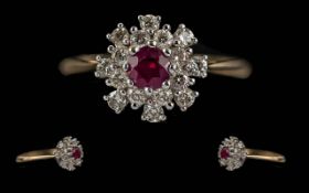 Ladies 18ct Gold Ruby and Diamond Set Dress Ring.